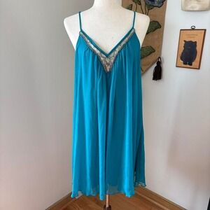 Blue Flowy Embellished Shift Dress